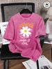 Stay True Moment Kwiatowy Nadruk Damska Płukana Koszulka Oversize z Okrągłym Dekoltem Bawełniane Topy Tee Vintage Letnie Krótkie Rękawy