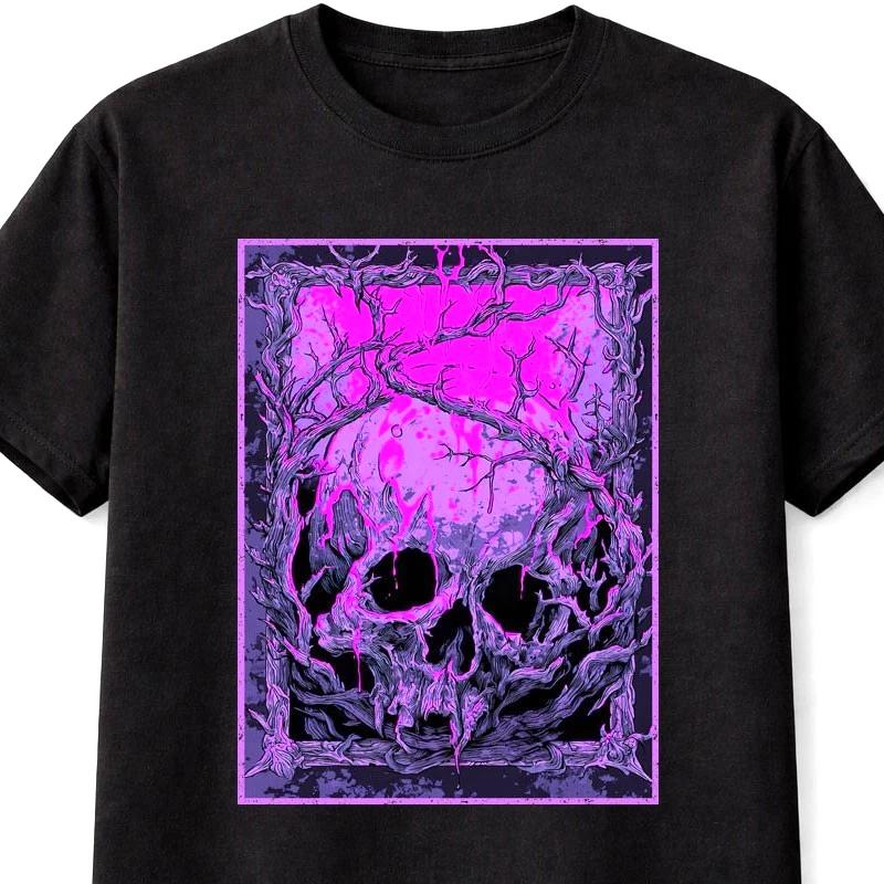 Skull T Shirt Neon Vines Dark Alternative Horror Tee Unisex Black S
