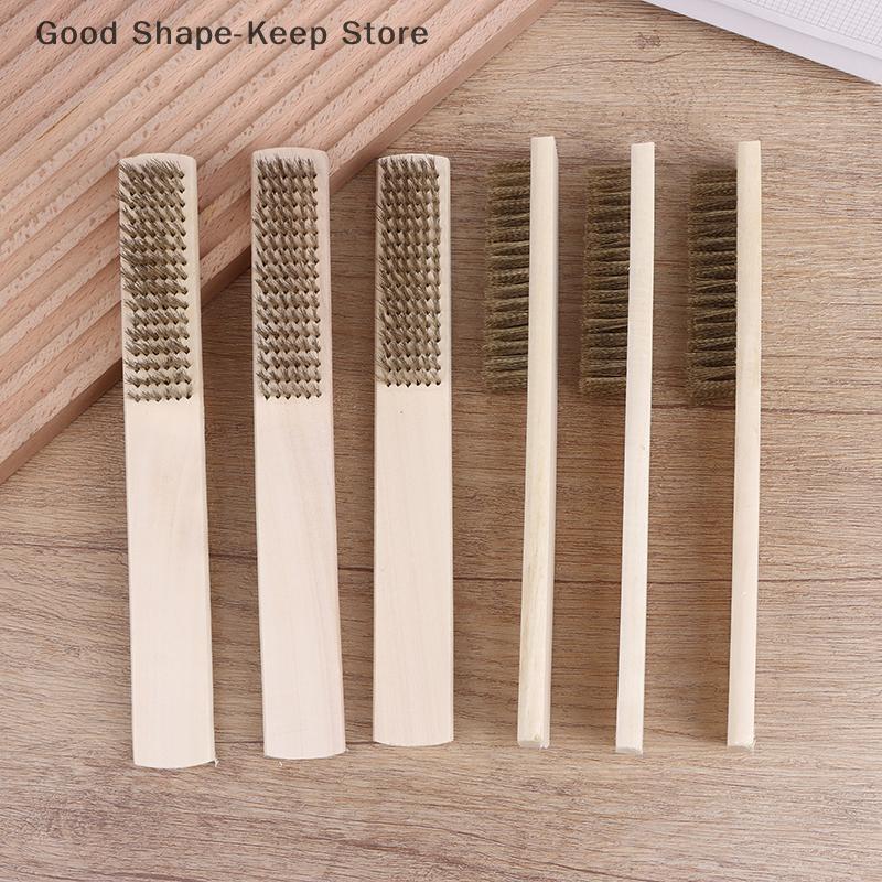 2/5/10Pcs Wood Handle Brass Wire Brush Set for Industrial Device Cleaning 6x16 Row Polishing And Grinding Brushes