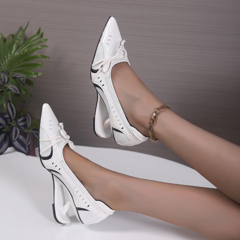 Fashion Pumps Women Shoes Bow Slip-On Shallow Shoes Wedding Party Pointed Toe High Heels Pump Femme Special-shaped heel