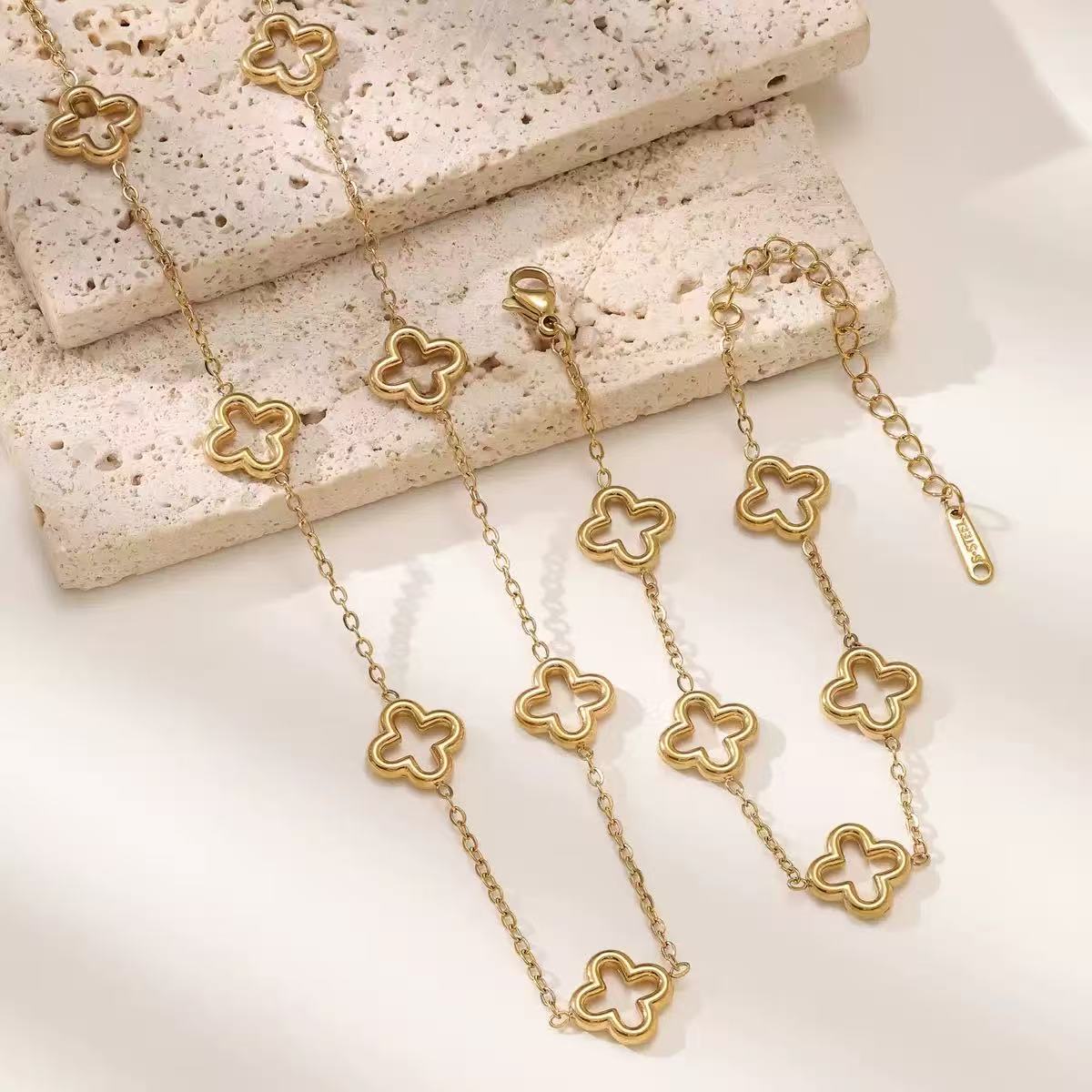 

2 шт. Ожерелье «Пять цветов и четырехлистный клевер» для продвинутых девушек, Браслет, Набор серег necklace+Bracelet золотой