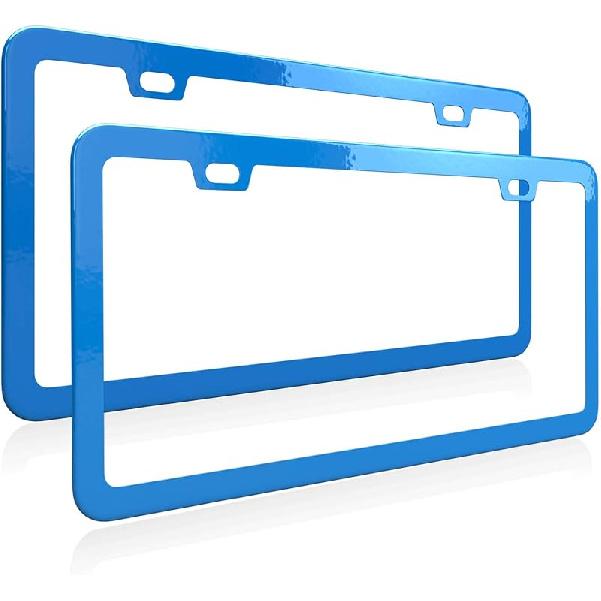Black With Chrome Finish License Plate Frame - Stainless Steel Metal Frame With Screw Caps, 2 Pack (Chrome Black(Mirror Finish))