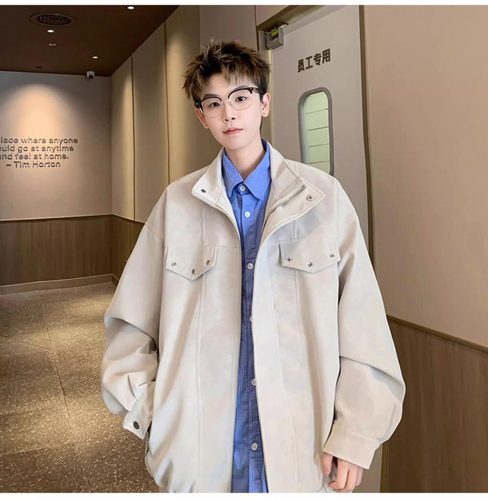 Meilade Men's Retro PU Leather Jacket - Autumn/Winter Trendy, High Street Loose Fit, Handsome Stand Collar Casual Outerwear