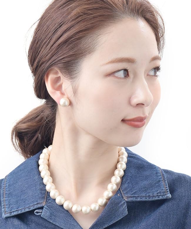 [VINGTAINE] Cotton Pearl Necklace 14mm Short Necklace Simple C3158