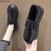 Quilted Short Plush Platform Loafers Warm Winter Shoes Thick Sole Casual Women's Shoes Autumn Comfortable Slip-On Flats Size 35