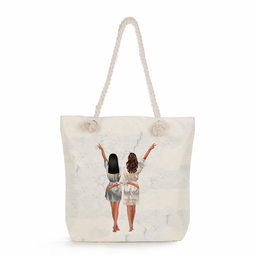 Sisters Print Thick Rope Single-shoulder Beach Bag 7275 CLE
