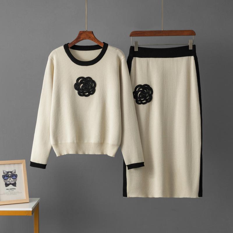 European & American Embroidered Knitwear Set: Embroidered Top + Short Skirt – Fashionable, Casual, Loose Two-Piece Outfit