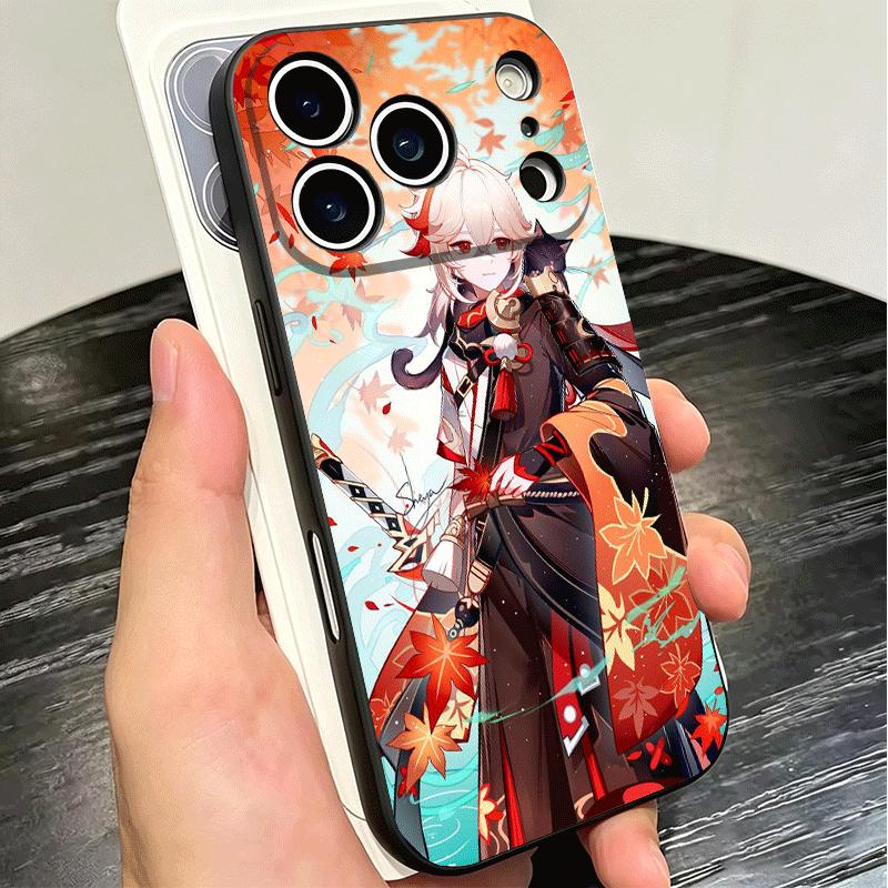Genshin Impact Kazuha Soft Phone Case for iPhone 16 16E 17 Air 15 Pro Max 14 Plus 13 Mini 11 12 7 Black Cover Back Shell