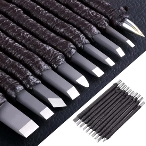 

zmart Professional 10-Piece Tungsten Steel Stone Carving Kit, Hand Tool Set with Chisels, Wood Carving Cutting Blades, Stone Engraving Chisels, Carvin