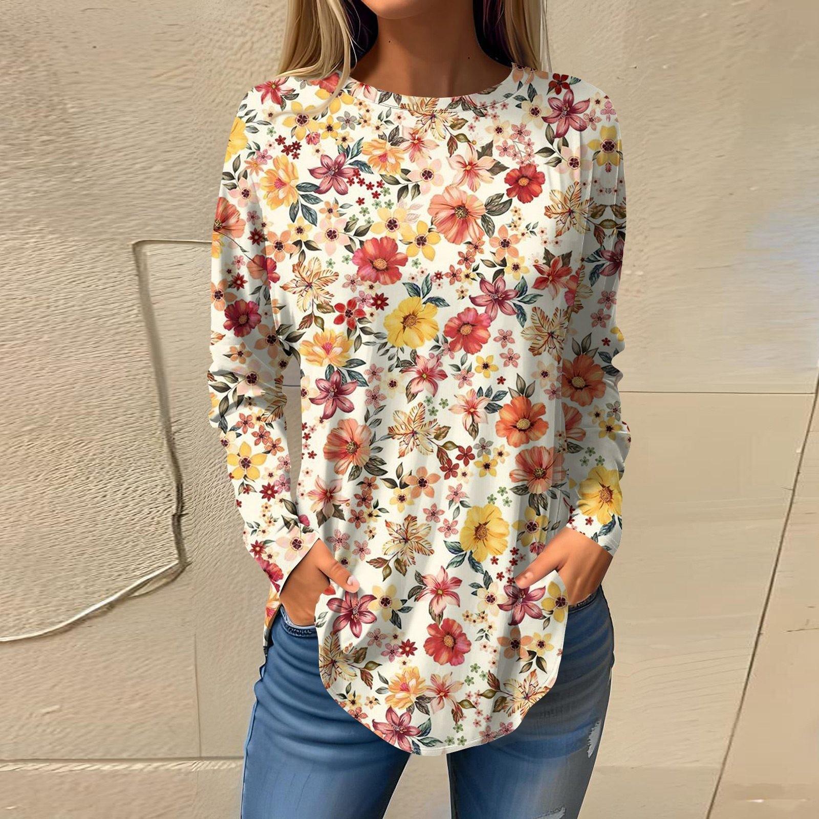 

Футболки для жінок осінні повсякденні сорочки з довгими рукавами Світшоти Вінтажний топ пуловер з графічним принтом S червоний