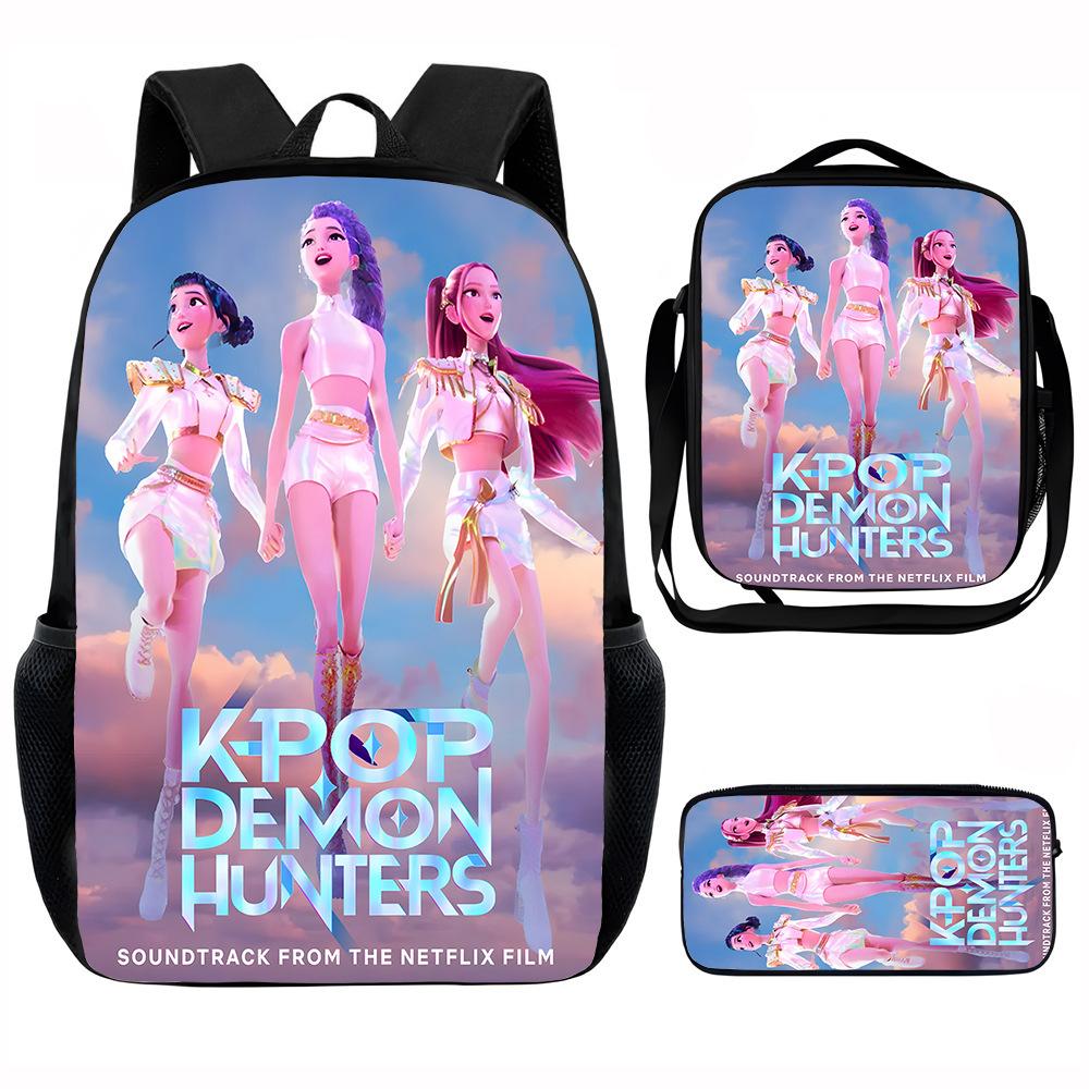 K-Pop Print 3-Piece Set: Instagram-Style Large-Capacity Student Backpack for Girls