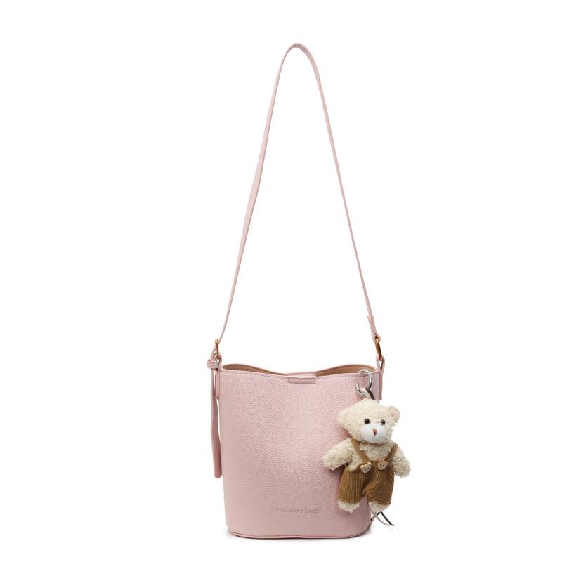 This Year's Hot Sale, Simple Temperament, Advanced Sense, Lychee Pattern Bucket Bag, Work Leisure Commuting Versatile Messenger Child and Mother Bag