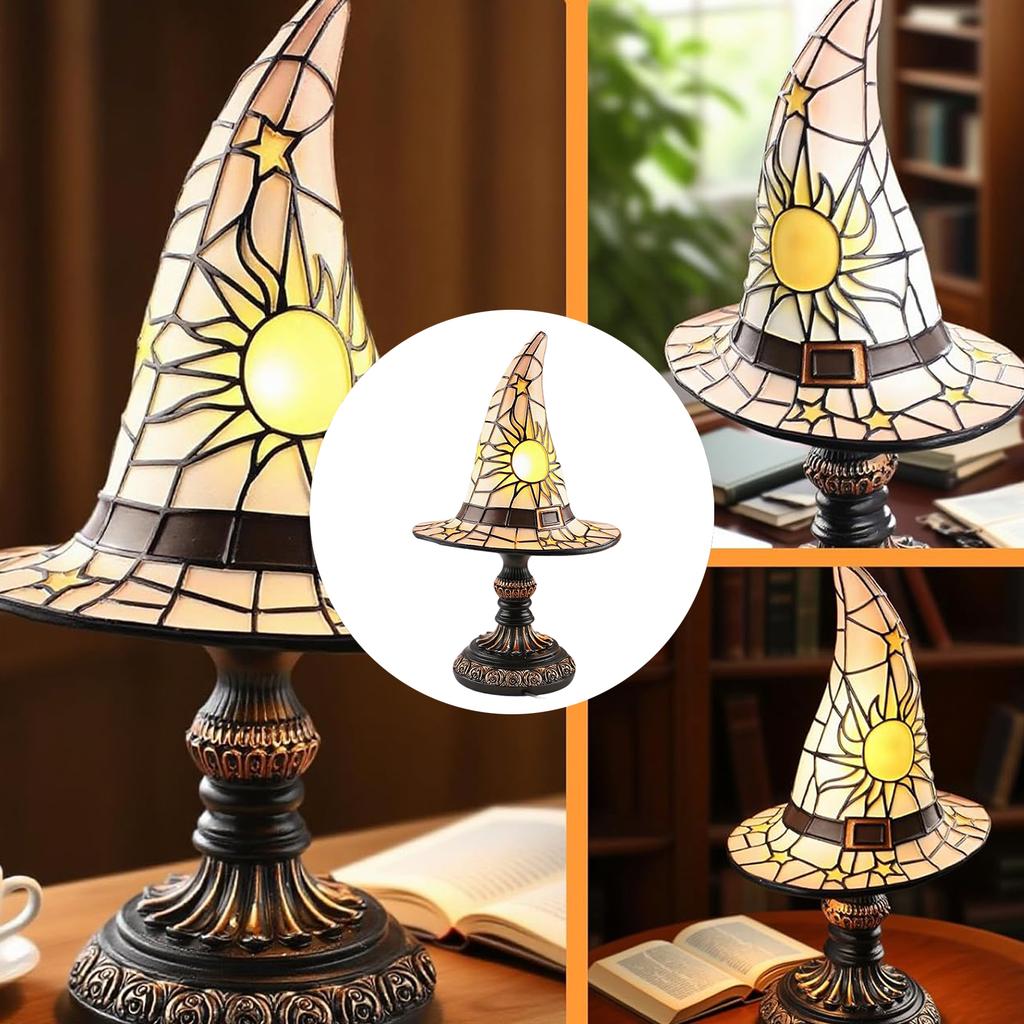 Gothic Halloween Night Light Witch Hat Lamp Handcrafted Resin Decor Mysterious Gothic Charm Ambient Glow