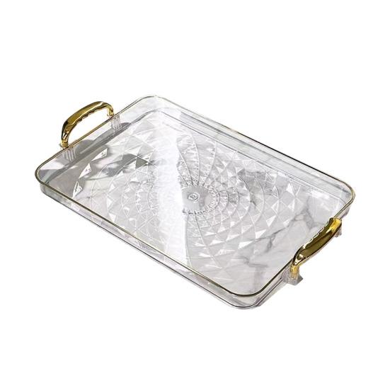 Clear Serving Tray with Handles Multipurpose Fruit Snack Dessert Platter for Home Parties Stackable Decorative Storage Tray Kitchen Organizer