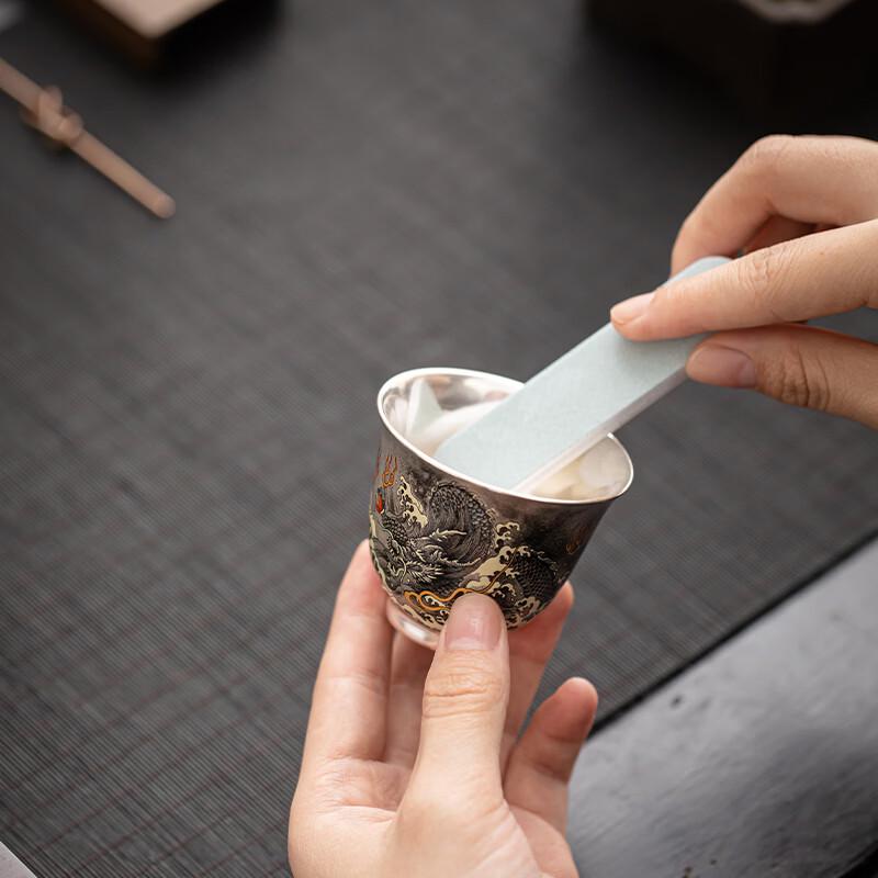 Su's Ceramic Gilded Silver Ink Dragon Gaiwan Tea Set