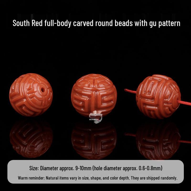 Premium Nan Hong Meat-Grain Round Beads Vajra Star-Moon Bodhi Cloud Pattern Spacer Beads DIY String Accessories