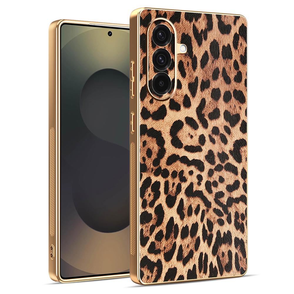 

For Samsung Galaxy A36 5G Case Leopard Print PU Leather Coated PC+TPU Electroplating Phone Cover A