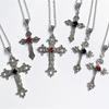 Gothic European Diamond Cross Necklace with Creative Floral Pattern