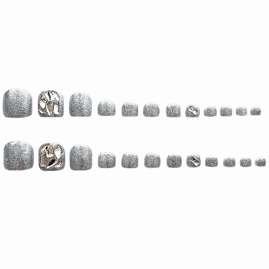 J72 Silver Diamond Toenail Art Gel Stickers - Flashy Handmade Wearable Fake Toenail Patches