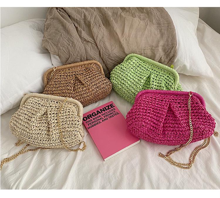 2025 Candy Color Woven Shell Bag: Mori Girl Fashion Clutch & Shoulder Chain