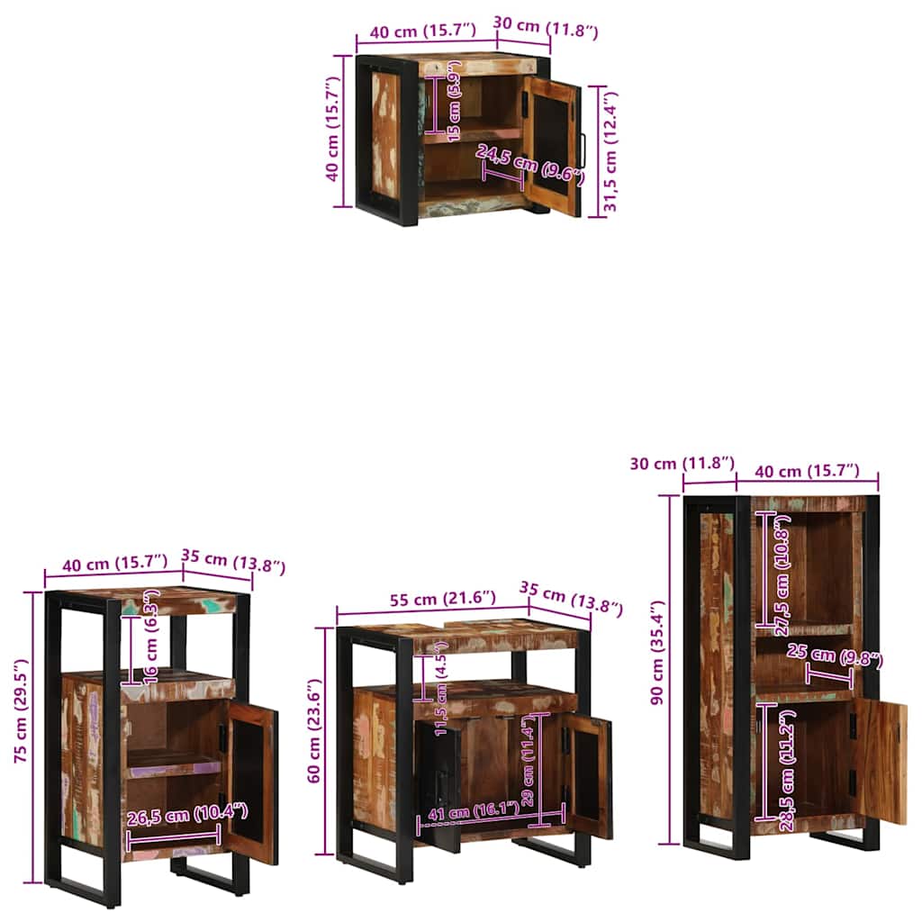 Bathroom Furniture Set with Shelf 4 pcs Solid Reclaimed Wood