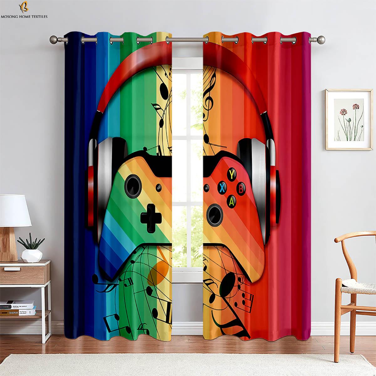 

Крутой геймпад, сочетание цветов, креативная 3D-печать, штора, спальня, гостиная, киберспортивная комната, декоративная штора, 2 штуки W50xH130(CM)x2PCS&Rod pocket