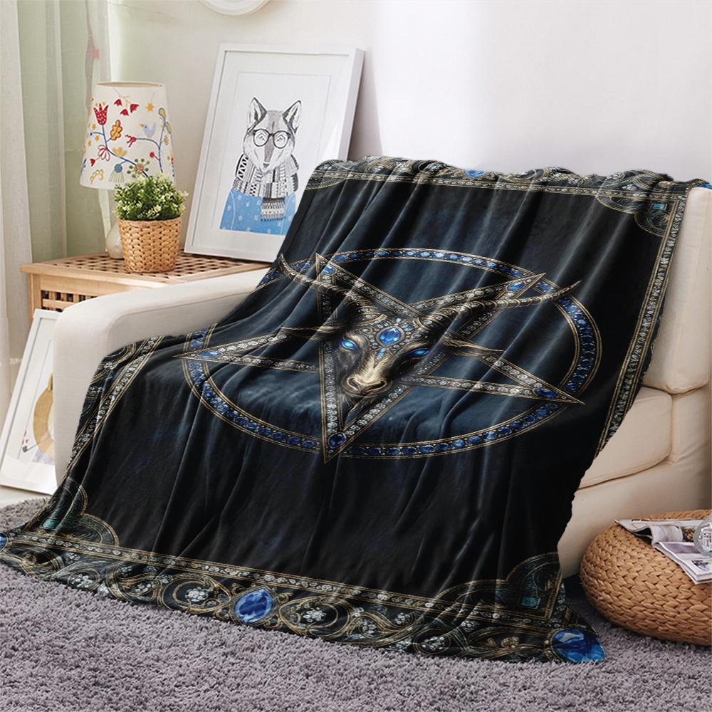 1Pc Satan's Pentagram Print Flannel Blanket, High quality Comfortable for All Seasons, Home Decor, Warmth and Comfort, Perfect for Christmas Gifts137