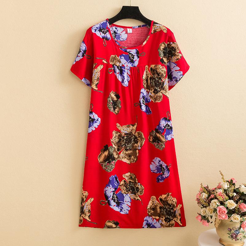 Mom summer dress medium and long pure cotton silk nightdress year-old new Chinese women's knee skirt
