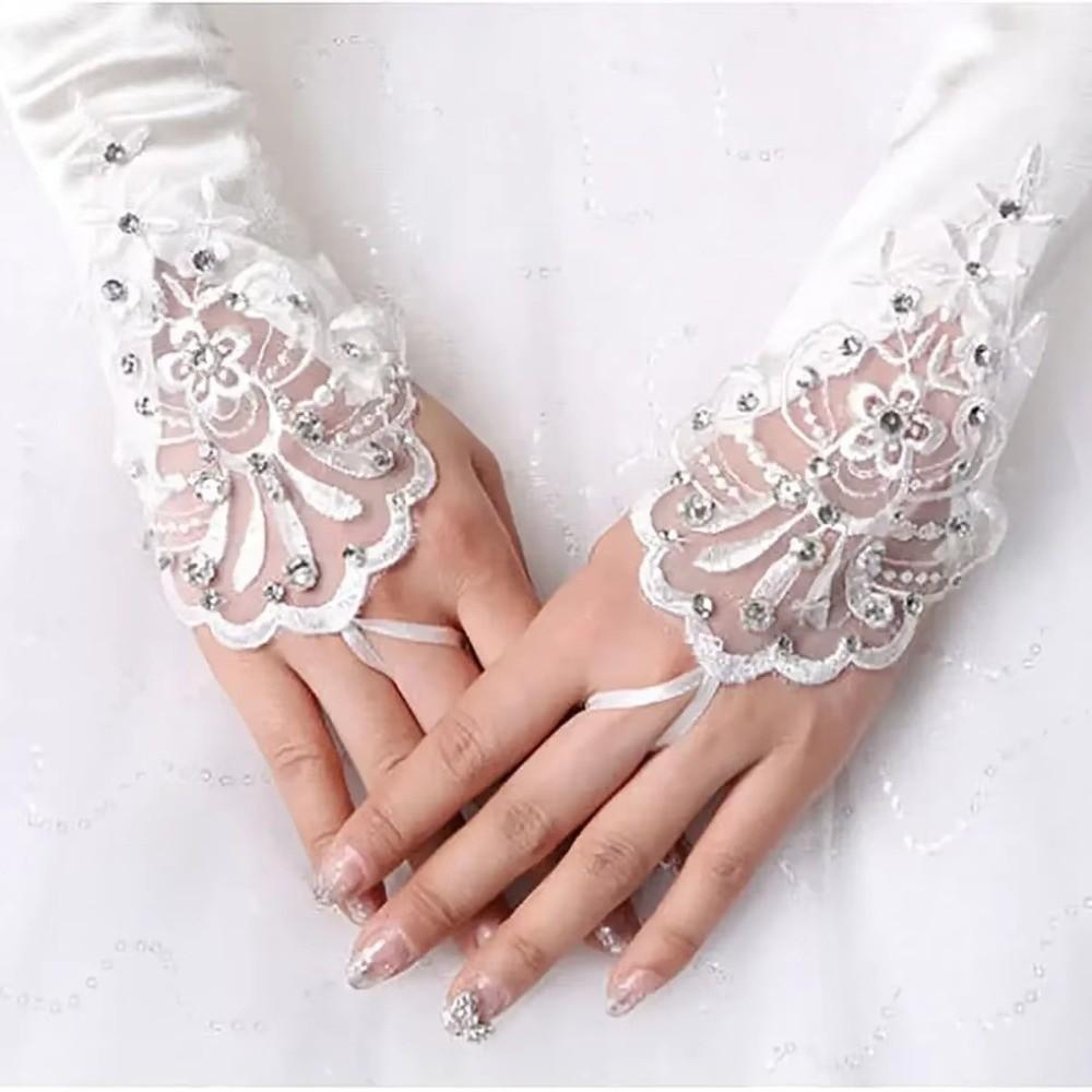 Bead Detailing Wedding Bridal Gloves Lace Embroidery Bridal Arm Sleeves  Wedding Accessories