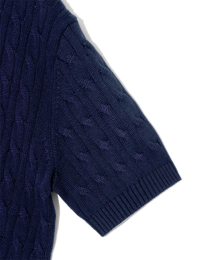LEE Round Neck Cable Short Sleeve Knit Navy