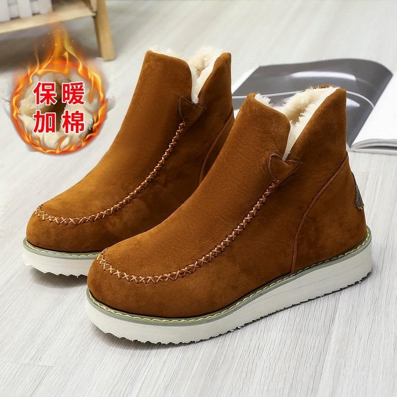 Winter neue Schneestiefel Damen große Größe flacher Absatz dicksohlige Baumwollstiefel einfarbig Fußabdeckung warme kurze Stiefel Damenstiefel
