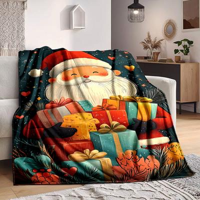 1pc Christmas Santa Claus Blanket, Lightweight Flannel Throw Blanket For Sofa, Bed, Travel, Camping, Living Room, Office, Couch, Chair, And Bed