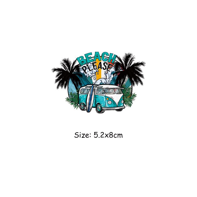 

Летние вибрации, термоклейкие нашивки для одежды, футболка с теплопередачей Parches Ropa, термоклеевые нашивки для одежды «сделай сам», наклейки с изображением закатов и солнечного света 5.2x8cm