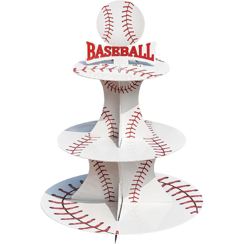 3 Tier Baseball Theme Party Cupcake Stand