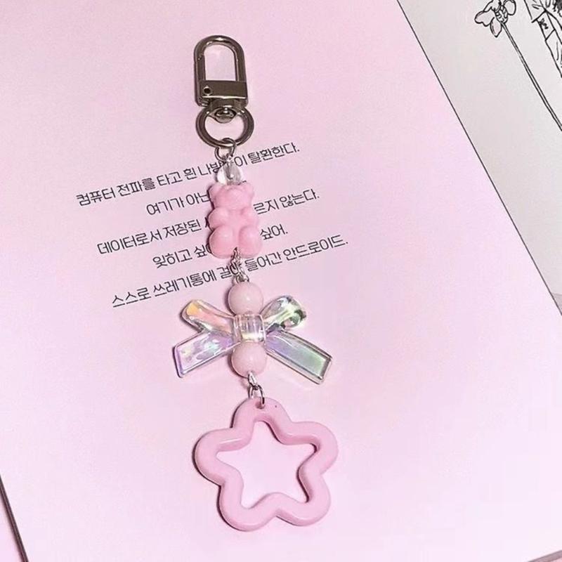 Acrylic Bows Keychain Pendant Multicolor Pentagrams Pendant Key Chains Fashionable Decoration for Phones Car Keys Bags
