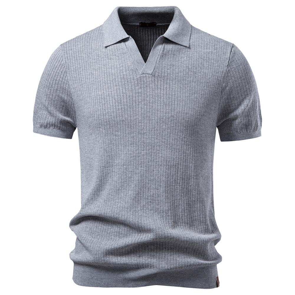 AIOPESON Heren Geribbelde Gebreide Poloshirt Omgeslagen Kraag IJszijde Korte Mouw Smart Casual Old Money V-hals Pullover Top EUR L 75-85kg