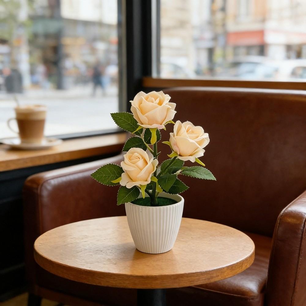 Multi-Bloom Artificial Faux Plants Simulated Bonsai New Artificial Rose Potted Flowers  Home Decor