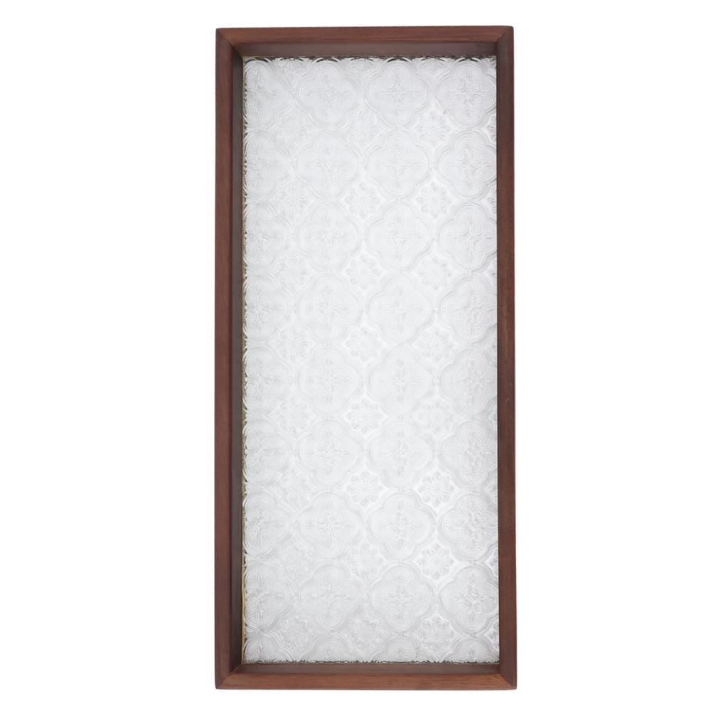 Rectangle Tea Serving Tray Walnut Glass Robust Wooden Glass Tea Tray for Cake Bread Breakfast Snack