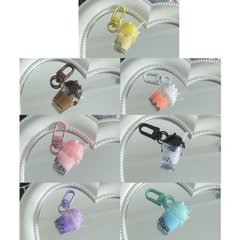 Bubble Tea Keychain Pendant Resin Cup Bag Charm with Split Keyring and Spring Clasp for Keys, Small Bags, and Zipper Pull