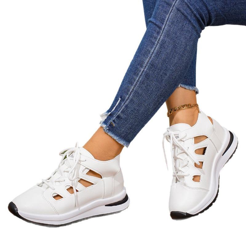 New style women's closed-toe sandals, hollowed-out breathable women's shoes, plus size platform shoes with thick soles and laces