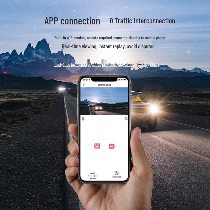 U-Shaped WiFi Dash Cam with Mobile Connectivity, HD Recording, 24-Hour Parking Monitor, Universal Fit