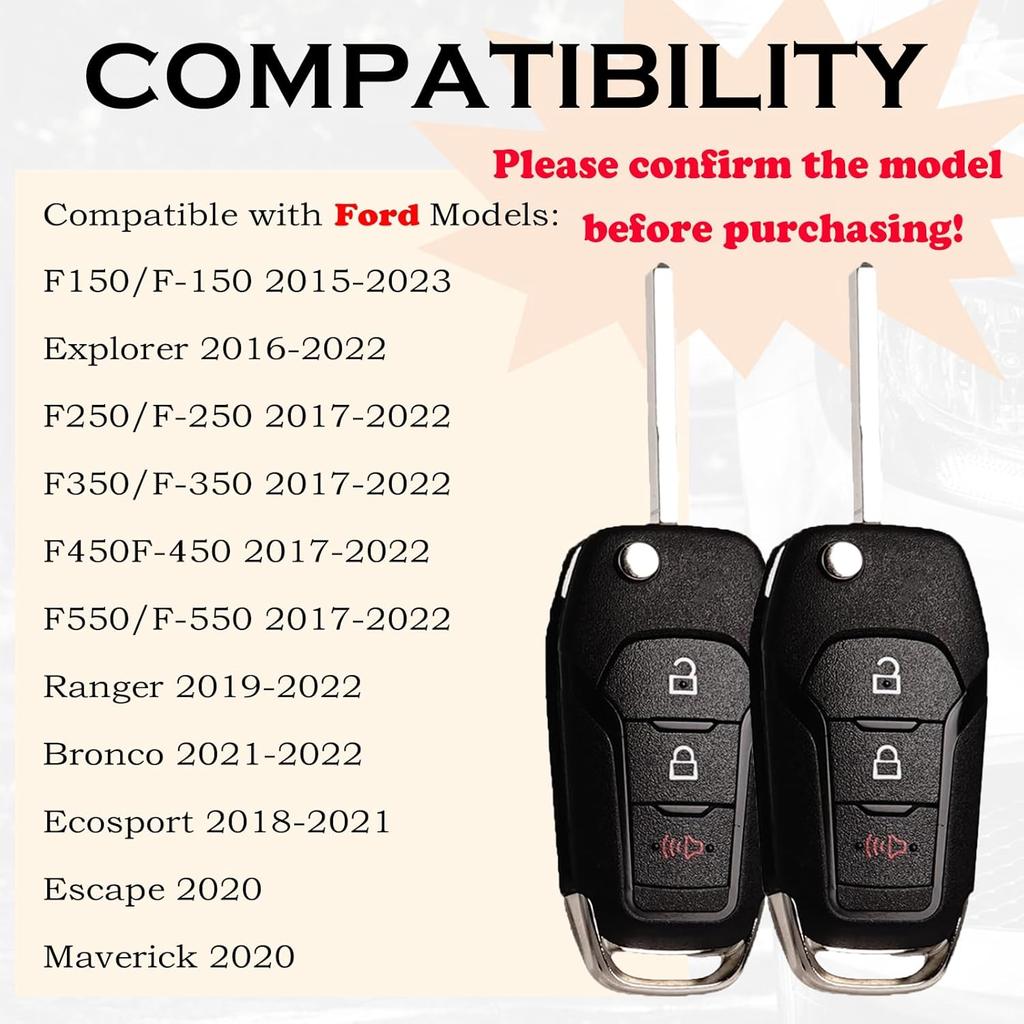 Keyless Entry Remote Control Flip Key Fob Replacement Fits For Ford F-150/F150 2015 2016 2017 2018  - F250 F350 17-22 Explorer Ecosport Ranger Bronco