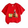 Kids Boys Girls 100% Cotton Crew Neck Short Sleeve T-Shirt, Cute Cartoon Sponge Star Character Print Casual Soft Breathable Tee for Children Daily Wea