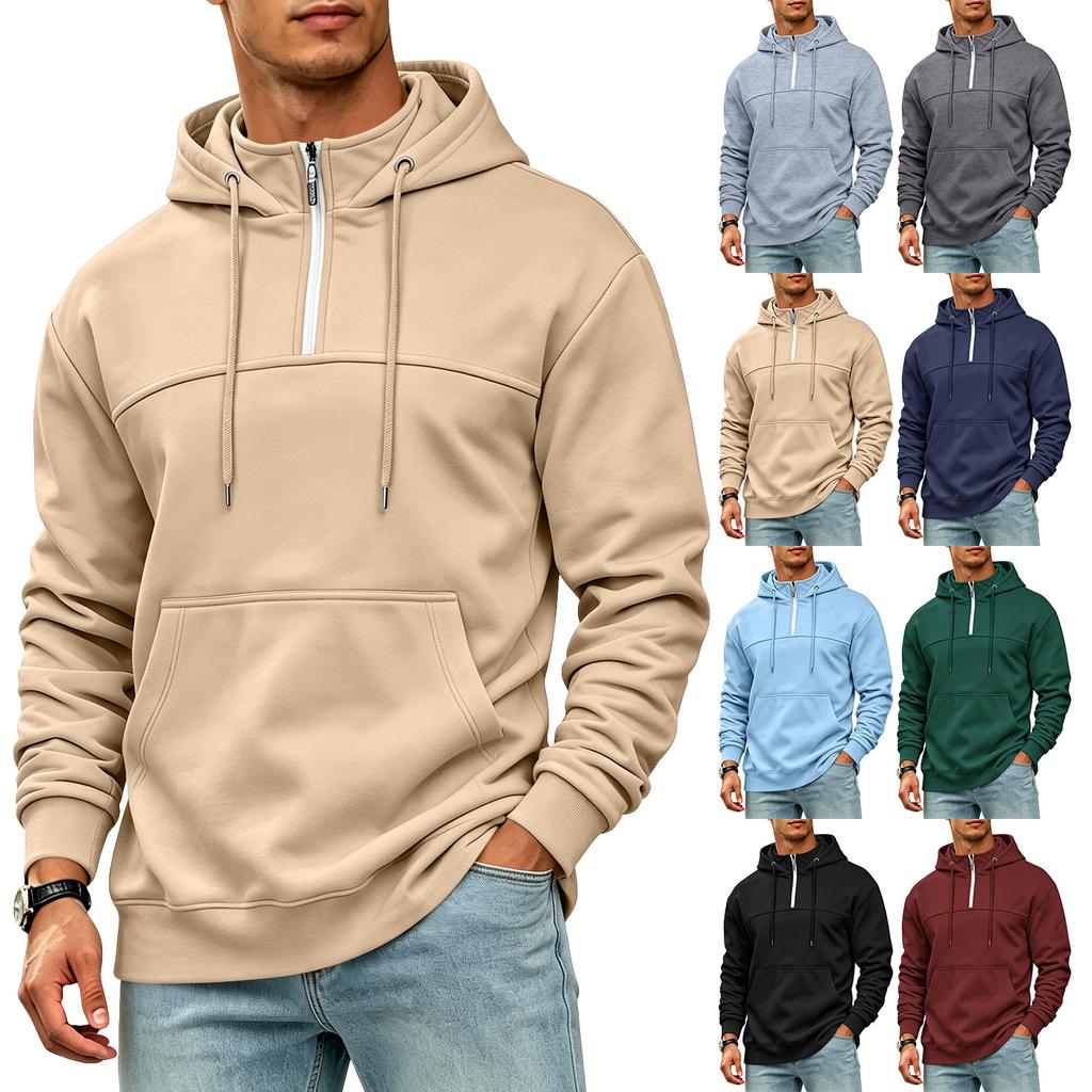 Casual Heren Hoodie met Opstaande Kraag en Zakken - Atletische Pullover voor Dagelijks Gebruik