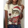 Women's round-neck T-shirt with a cat pattern print