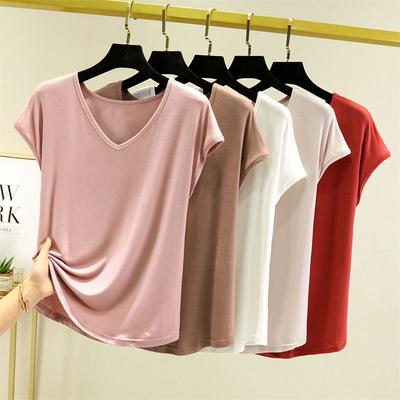 Camiseta básica con cuello en V para mujer, camisetas holgadas de Modal, camiseta interior informal