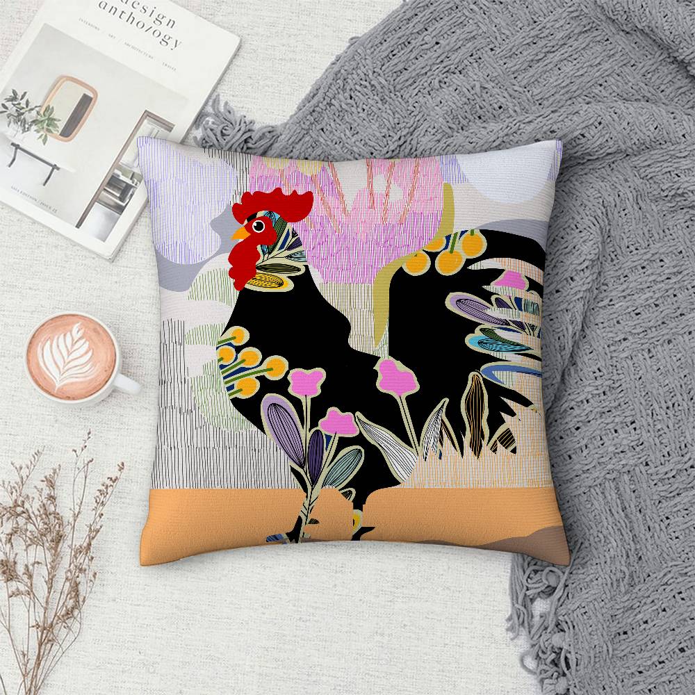 Rooster Doodle Art Pillow Case Sofa Decorative Home Double-sided Print Plush Square Throw Pillow Covers Cushion Decor Cover