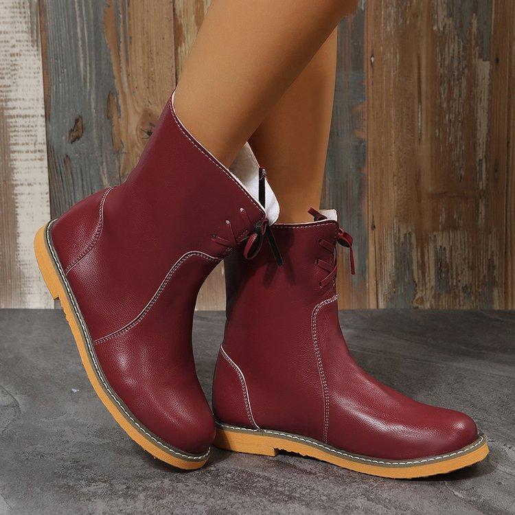 Large size women's boots autumn and winter new velvet lace-up snow boots low square heel warm short boots women