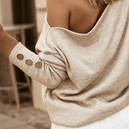One Shoulder Women Shirt Long Sleeve Polyester Soft Touching Pullovers Tops for Daily Wear