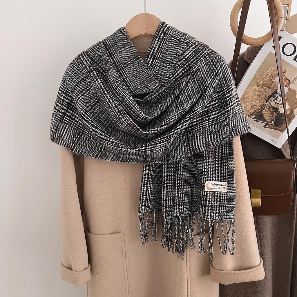 Pink Plaid Scarf for Girls' Autumn and Winter High-end Sense New Korean Version Versatile Thickened Warm Neck Scarf